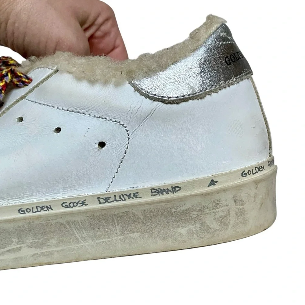 Golden Goose Hi Star Shearling Platform Sneakers White Silver EU 38 US 8
